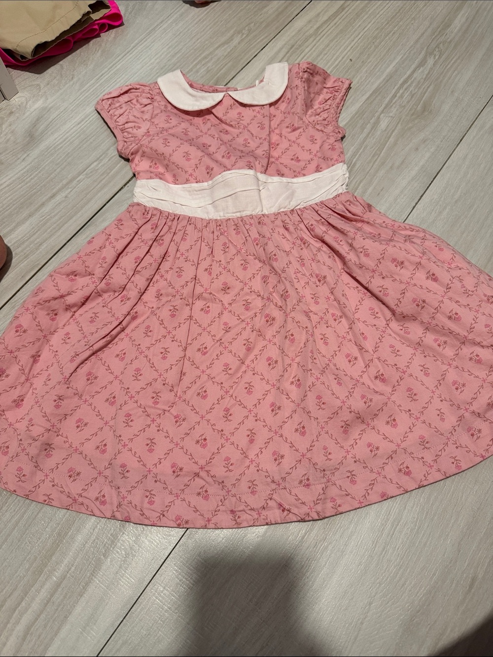 Classic Pink Floral Peter Pan Collar Dress for Girls